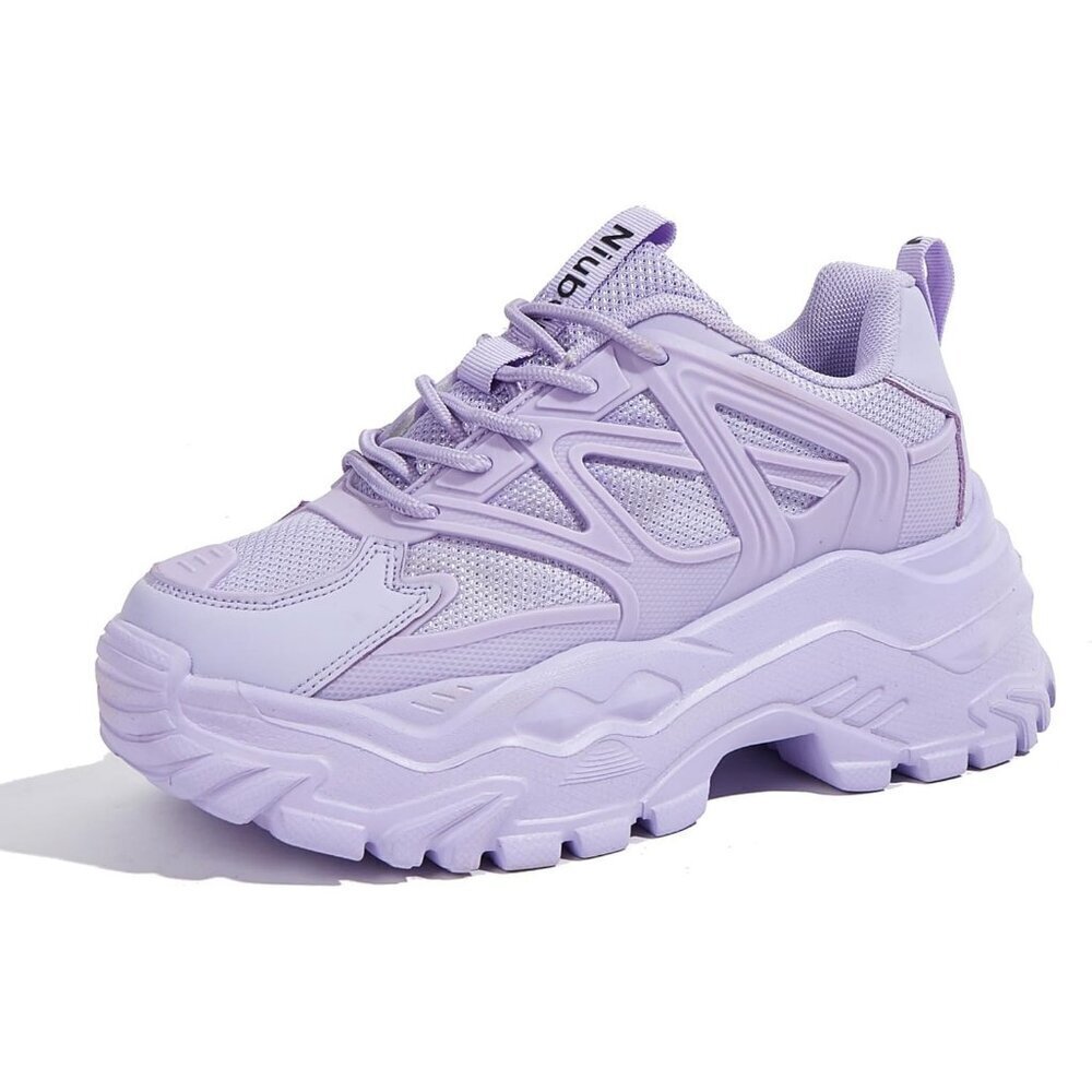 Women Purple Platform Casual Tennis Lace Up Chunky Sneakers Shoes